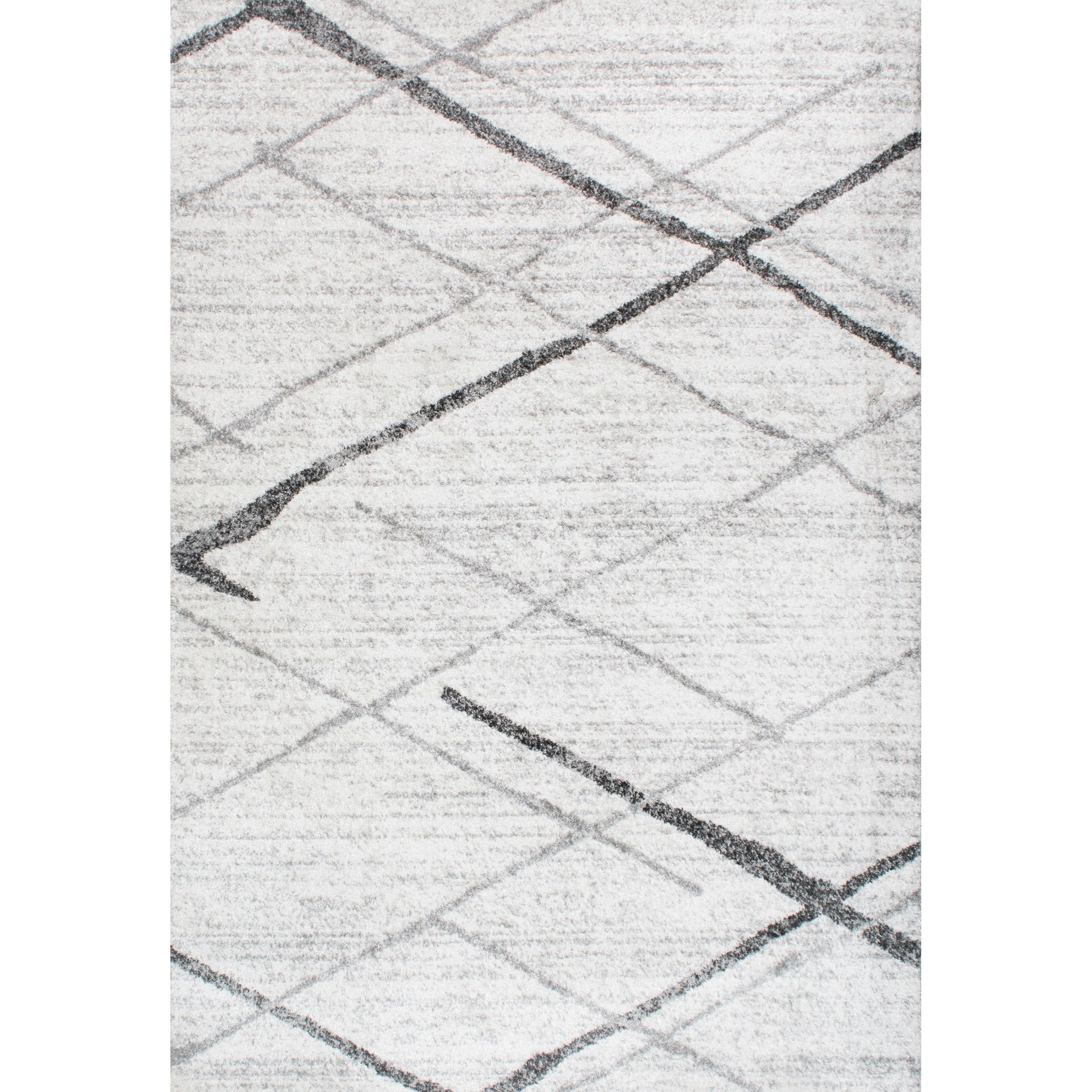 Modern Gray Crisscross Lines Easy-Care Synthetic Area Rug, 8' x 11'