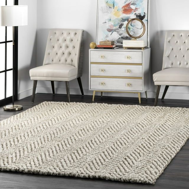 Handwoven Vania Chevron Off-White Jute 6' x 9' Area Rug with Tassels