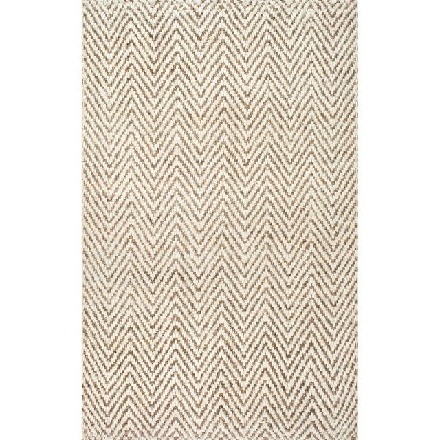 Off White Handwoven Jute Chevron 3' x 5' Area Rug
