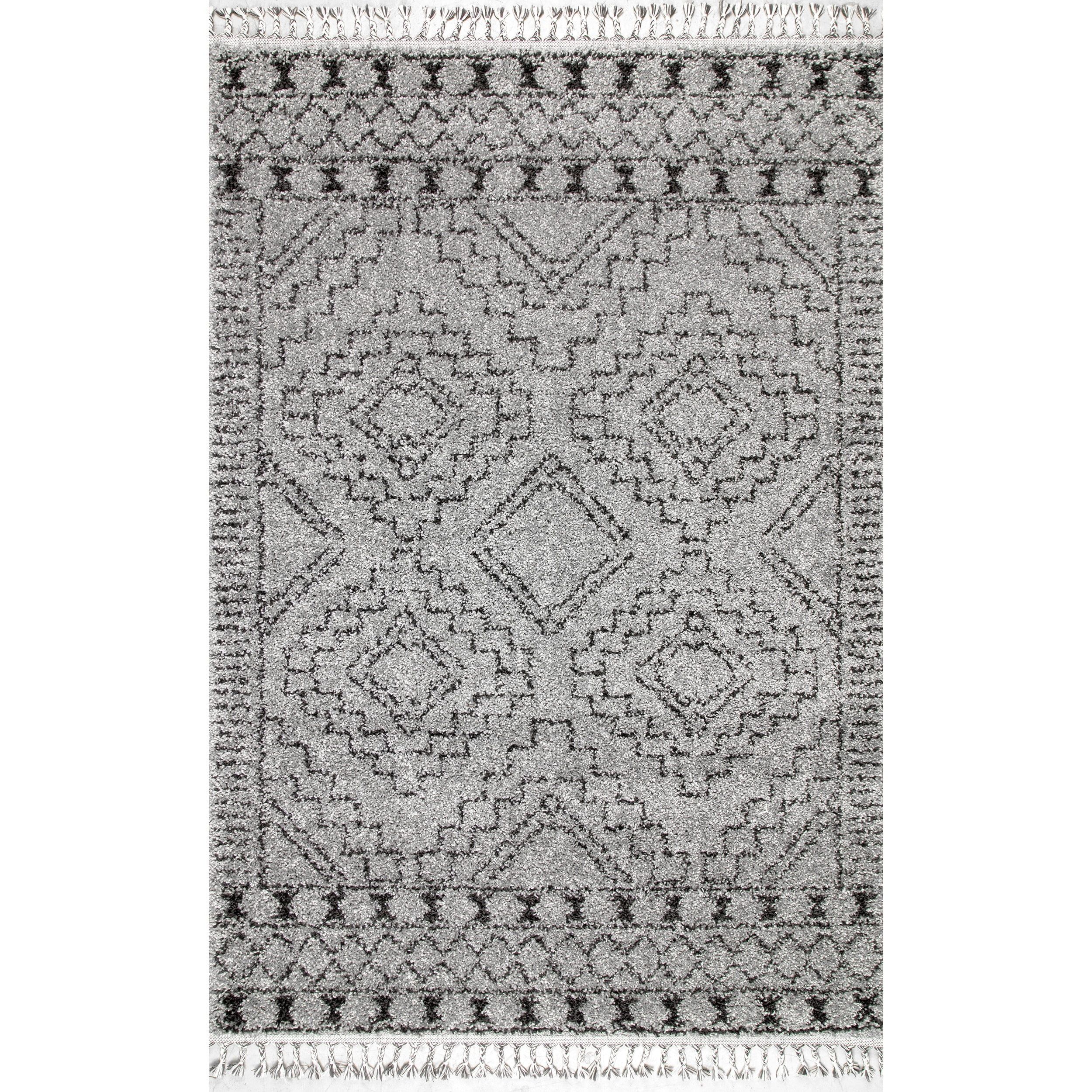 Gray Synthetic Shag Reversible Square Rug, 4' x 4'