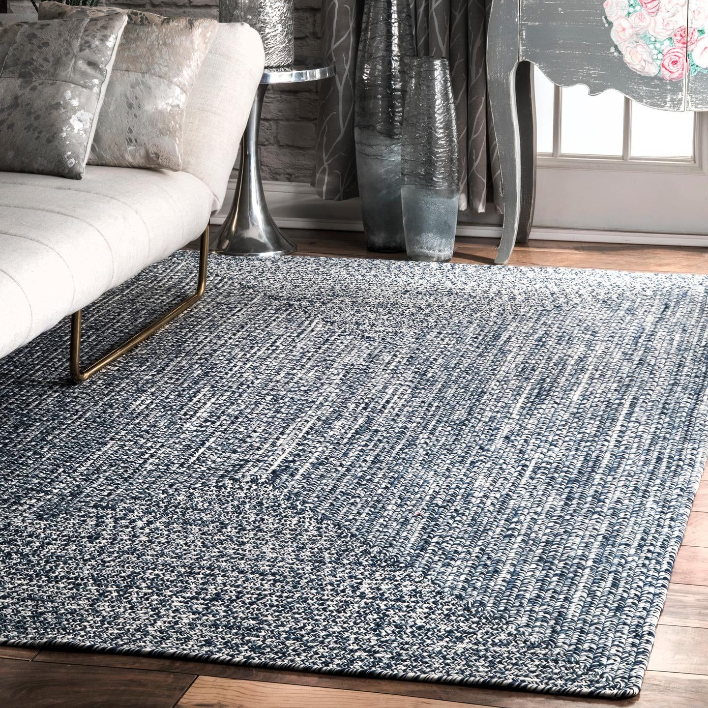 Light Blue Braided Synthetic Indoor/Outdoor Area Rug, 4' x 6'