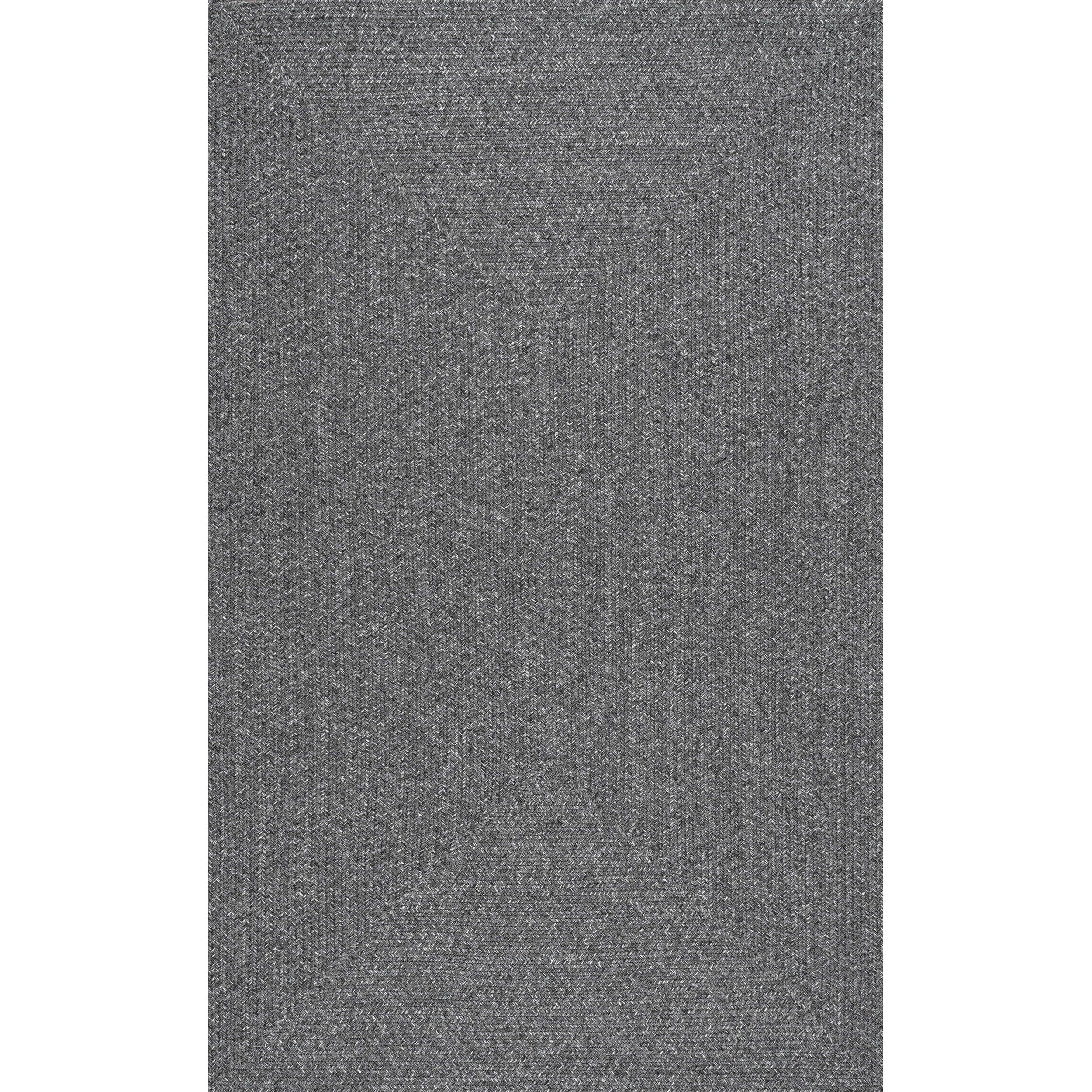 Charcoal Grey Braided 6' Square Synthetic Area Rug - Reversible and Easy Care