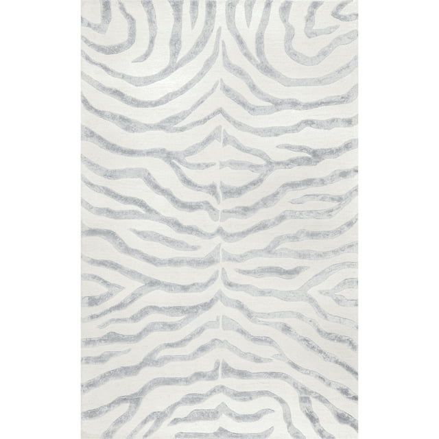 Gray Zebra Print Tufted Wool and Silk Rug, 3' x 5'