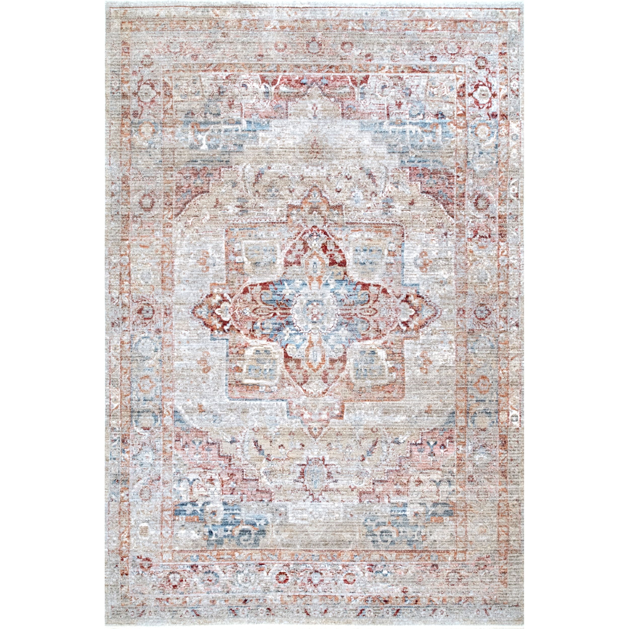 Elegant Beige Synthetic Medallion 5' x 7' Area Rug