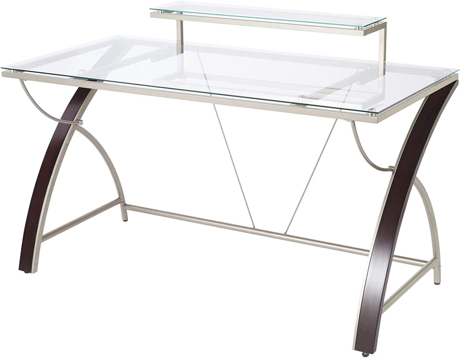 Axley 55'' Cherry and Silver Glass Computer Desk