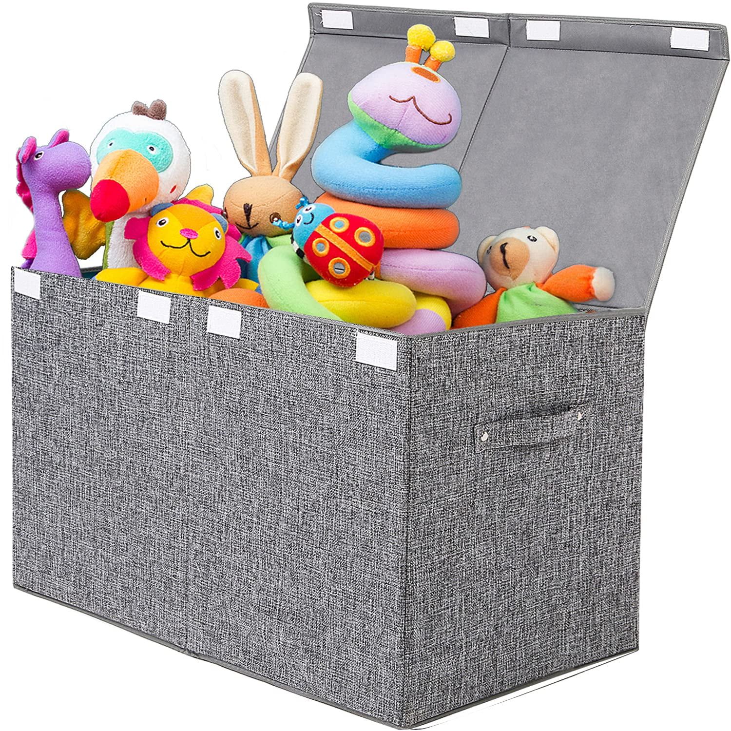 Gray Linen Large Collapsible Toy Storage Box with Lid