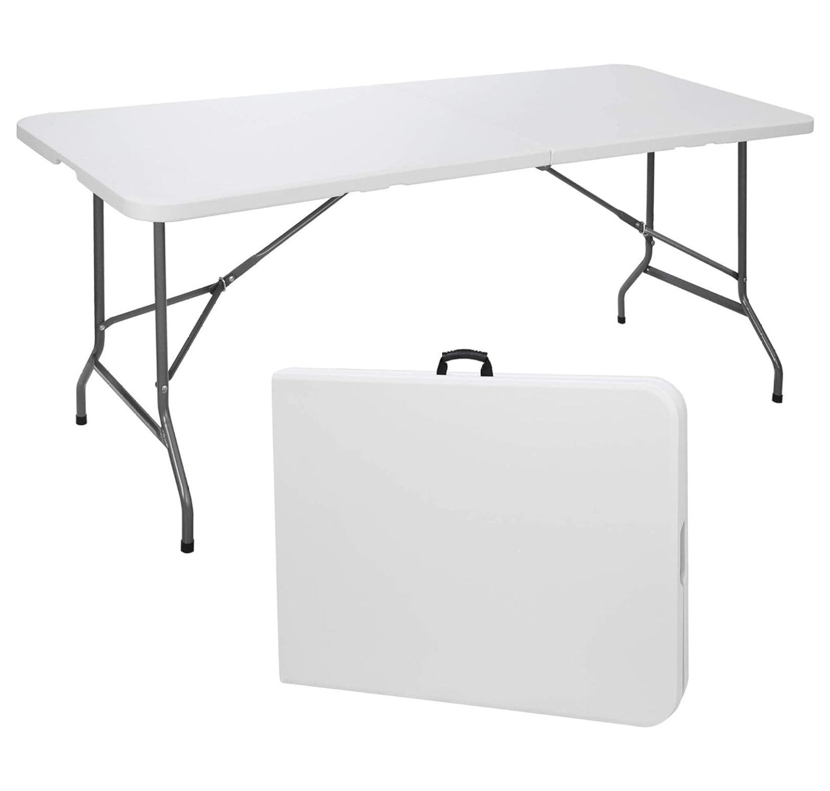 6-Foot White HDPE Folding Picnic Table with Steel Legs