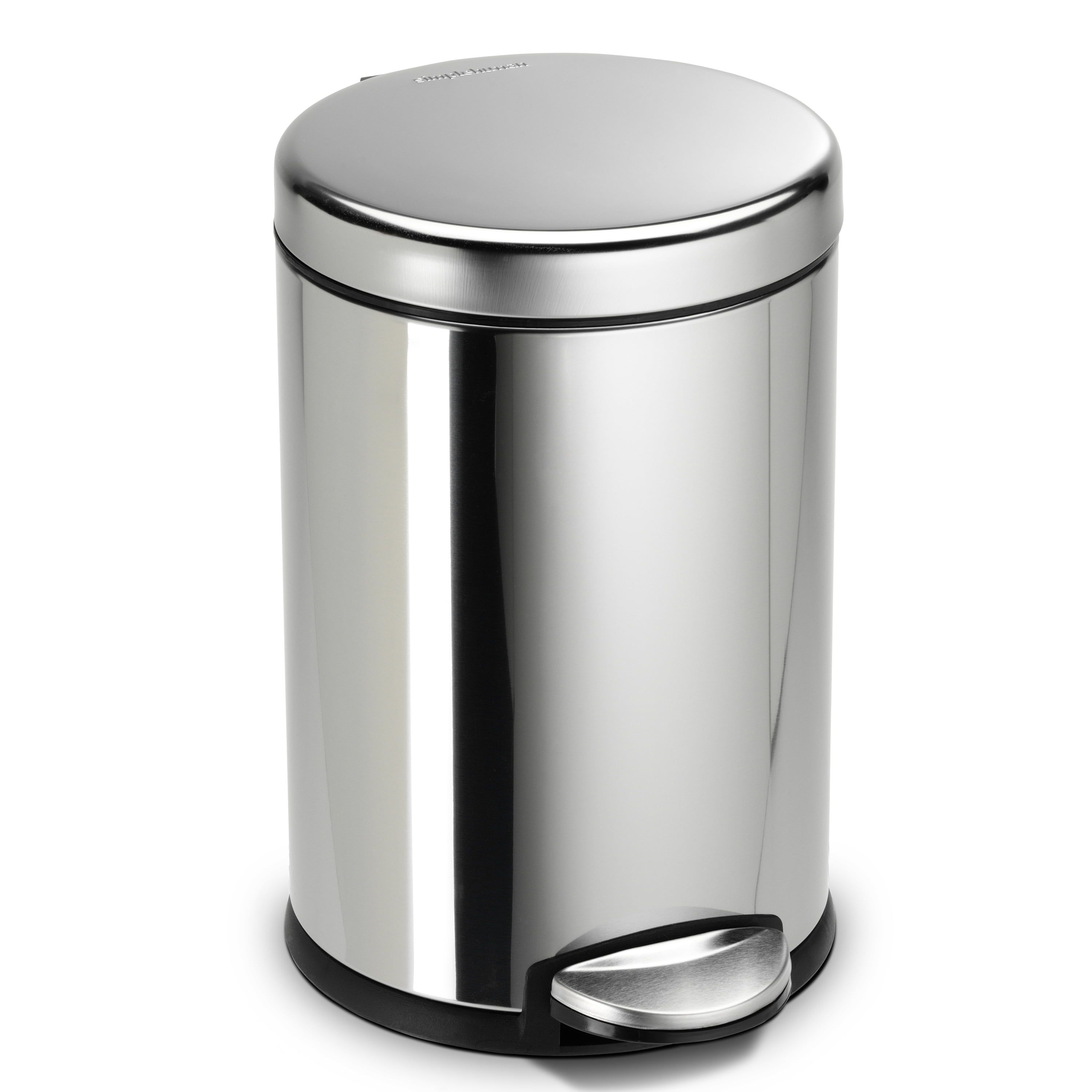 Polished Stainless Steel Round Step Trash Can with Pedal, 1.2 Gallon