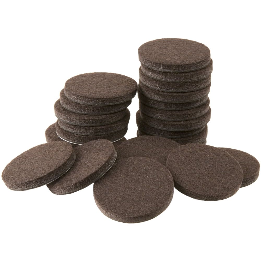 Brown Round Heavy-Duty Self-Stick Felt Furniture Pads, 1.5 Inches, 24 Pack