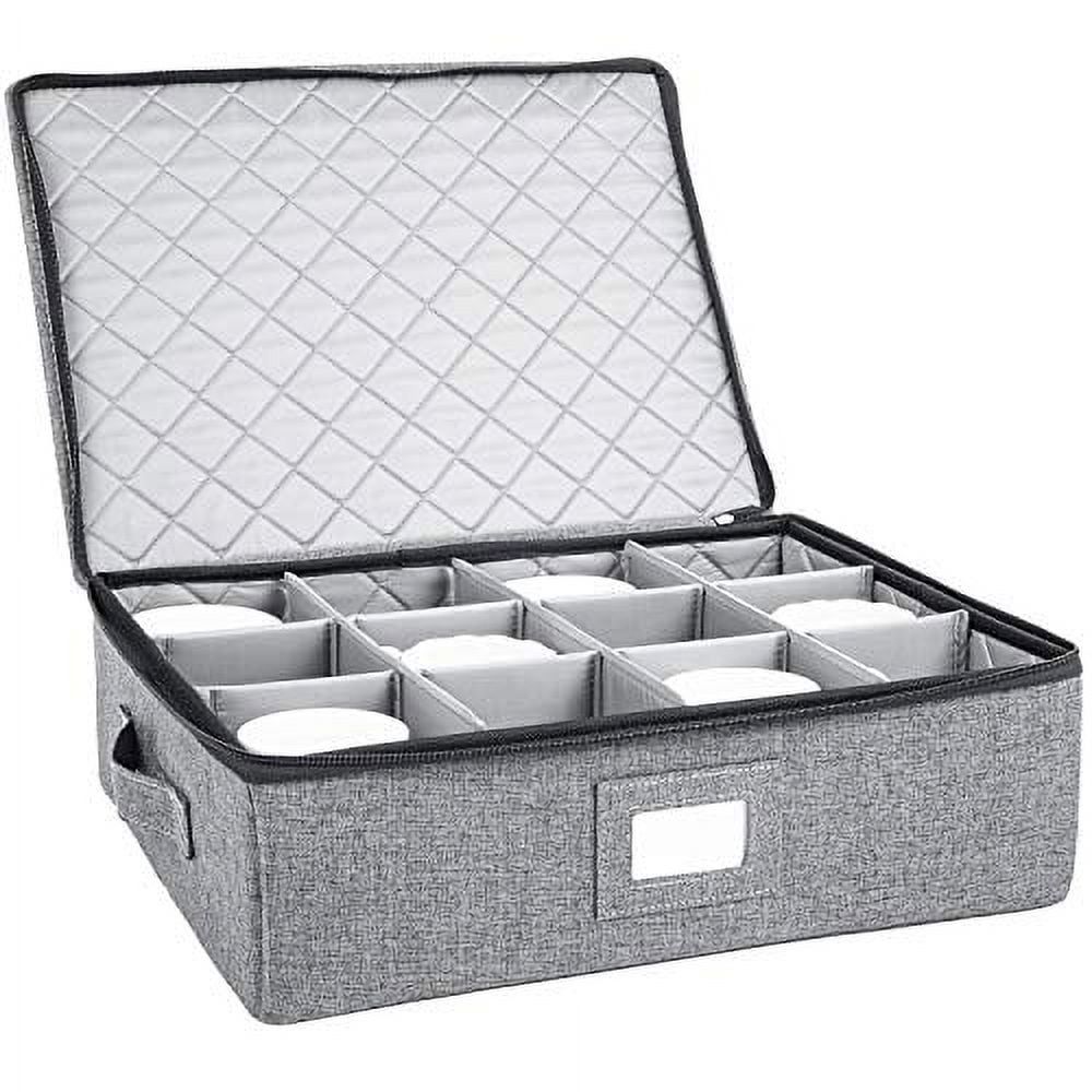 Gray Quilted Hard Shell Mug Storage Box with Dividers