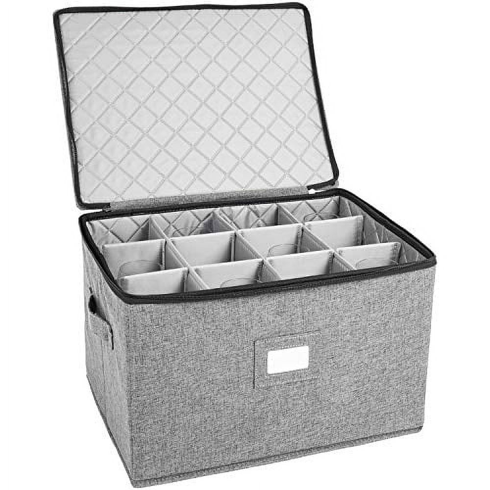 Gray Quilted Hard Shell Wine Glass Storage Container with Dividers