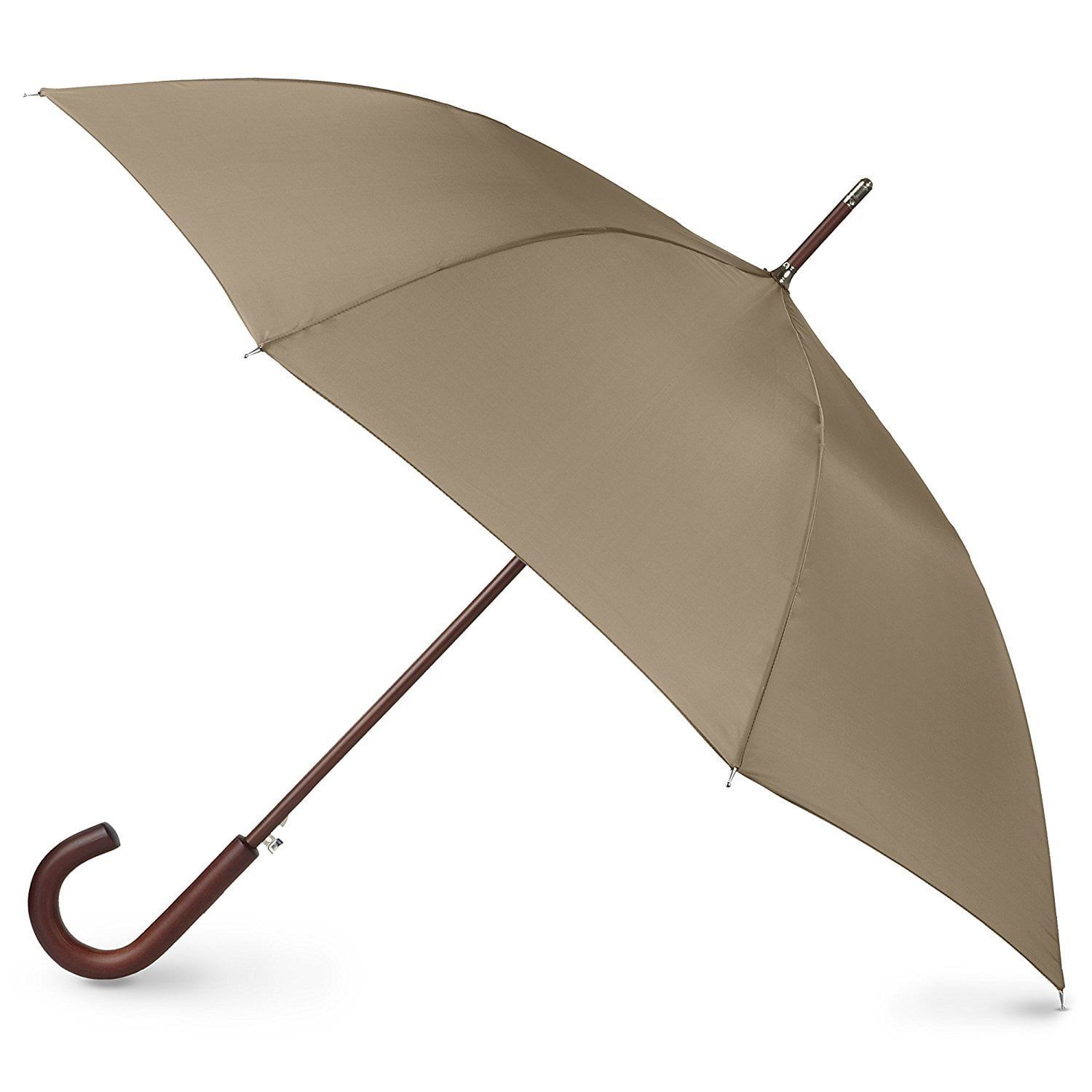 British Tan Auto Open Wooden Stick Umbrella