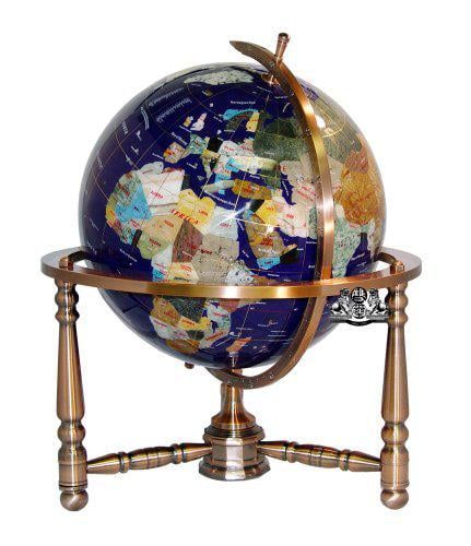 Blue Lapis 19-Inch Gemstone World Globe with Copper Stand