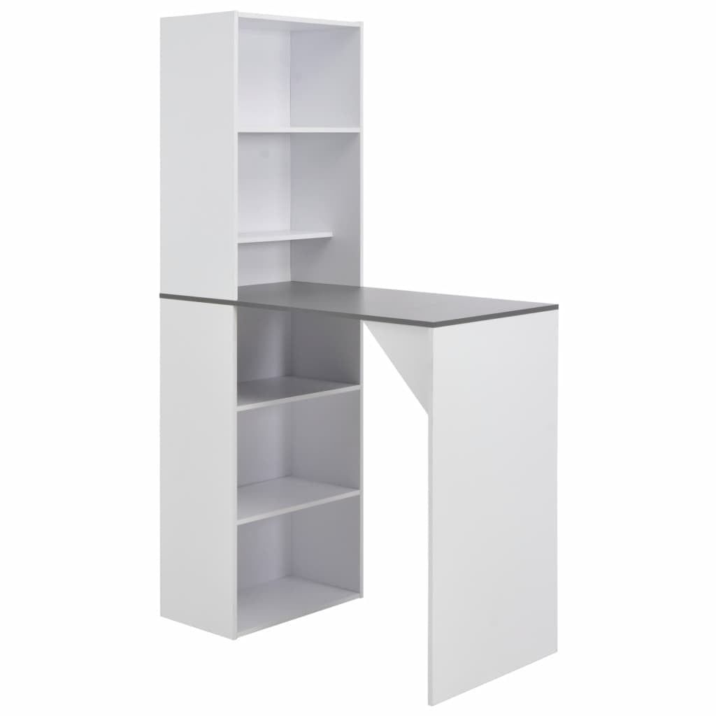 Gray and White Engineered Wood Bar Table with Storage Cabinet