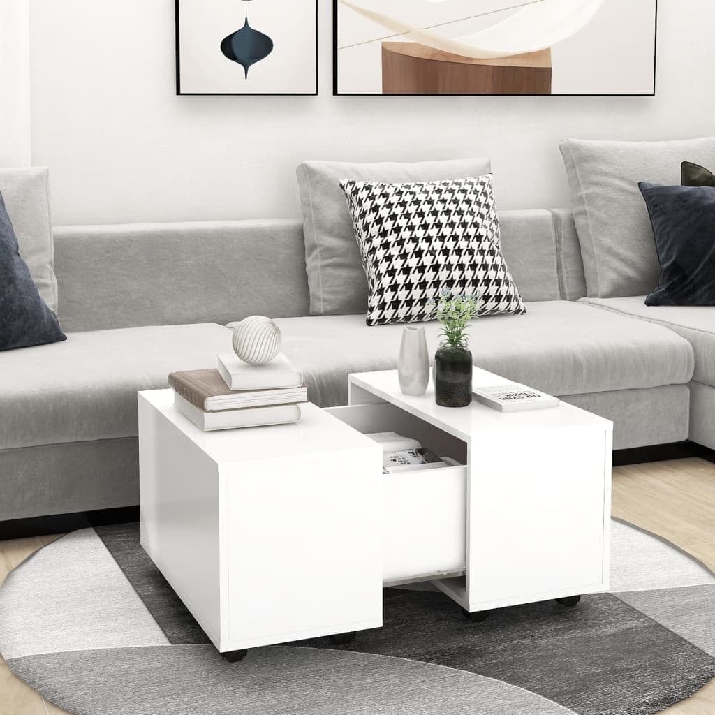 White Rectangular Engineered Wood Coffee Table with Tapered Legs