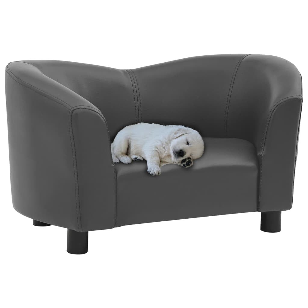 Gray Faux Leather Elevated Small Dog Sofa