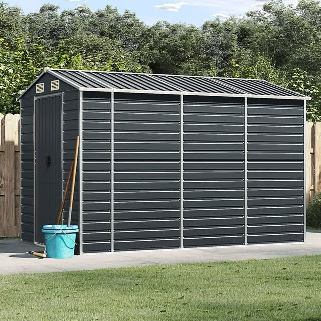 Anthracite Galvanized Steel Outdoor Storage Shed with Ventilation