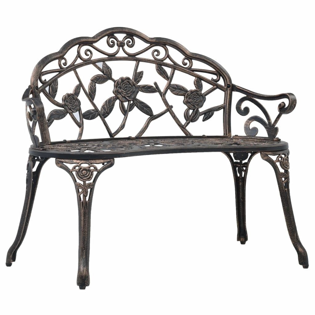 Bronze Floral Cast Aluminum Garden Bench with Scrollwork