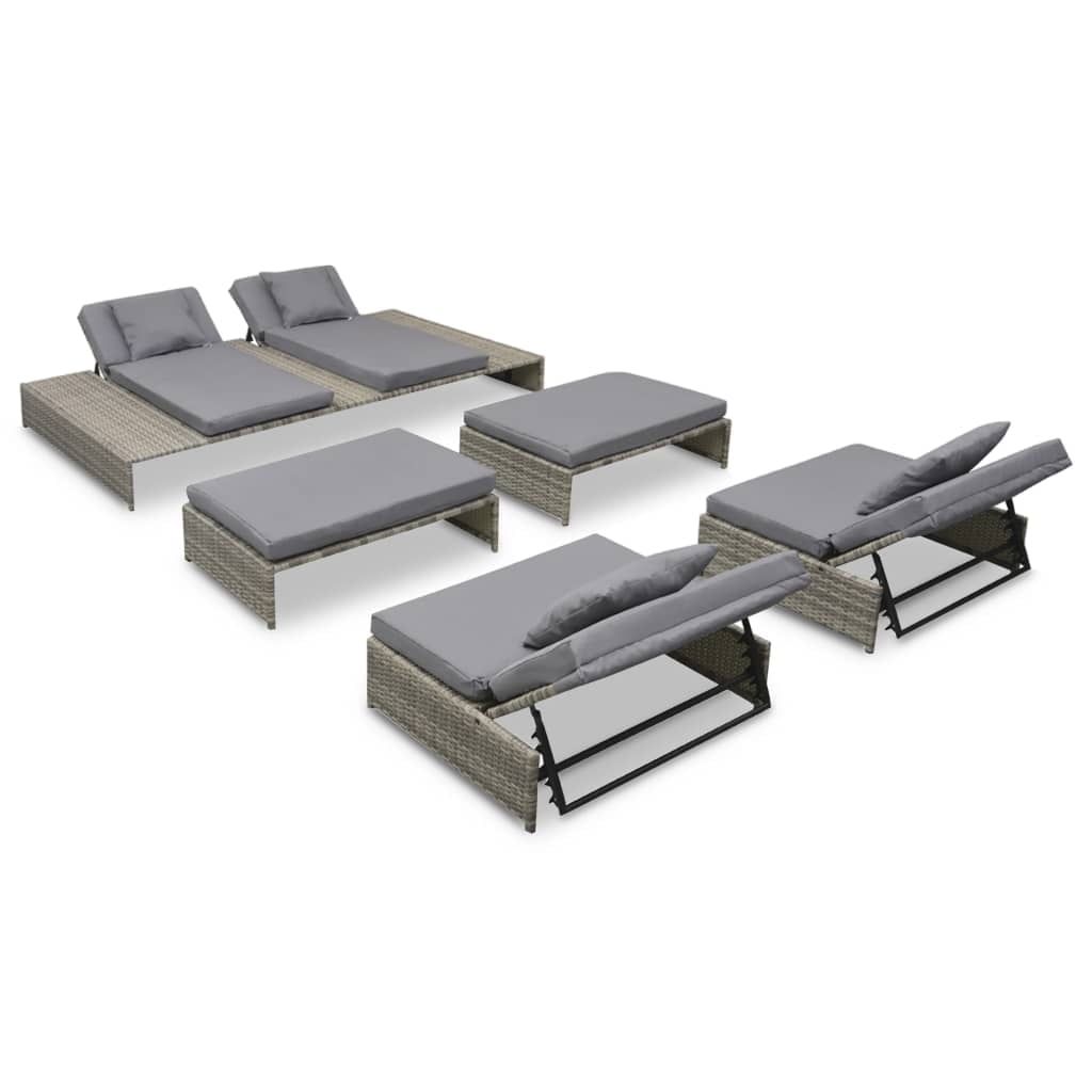 Gray Poly Rattan 15-Piece Outdoor Lounge Set with Adjustable Backrests