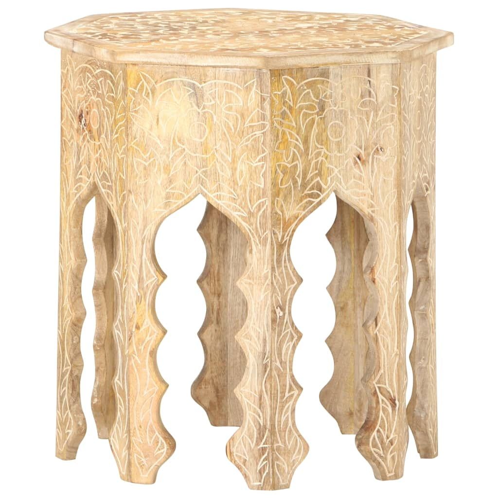 Light Mango Wood Octagonal Carved Accent Table