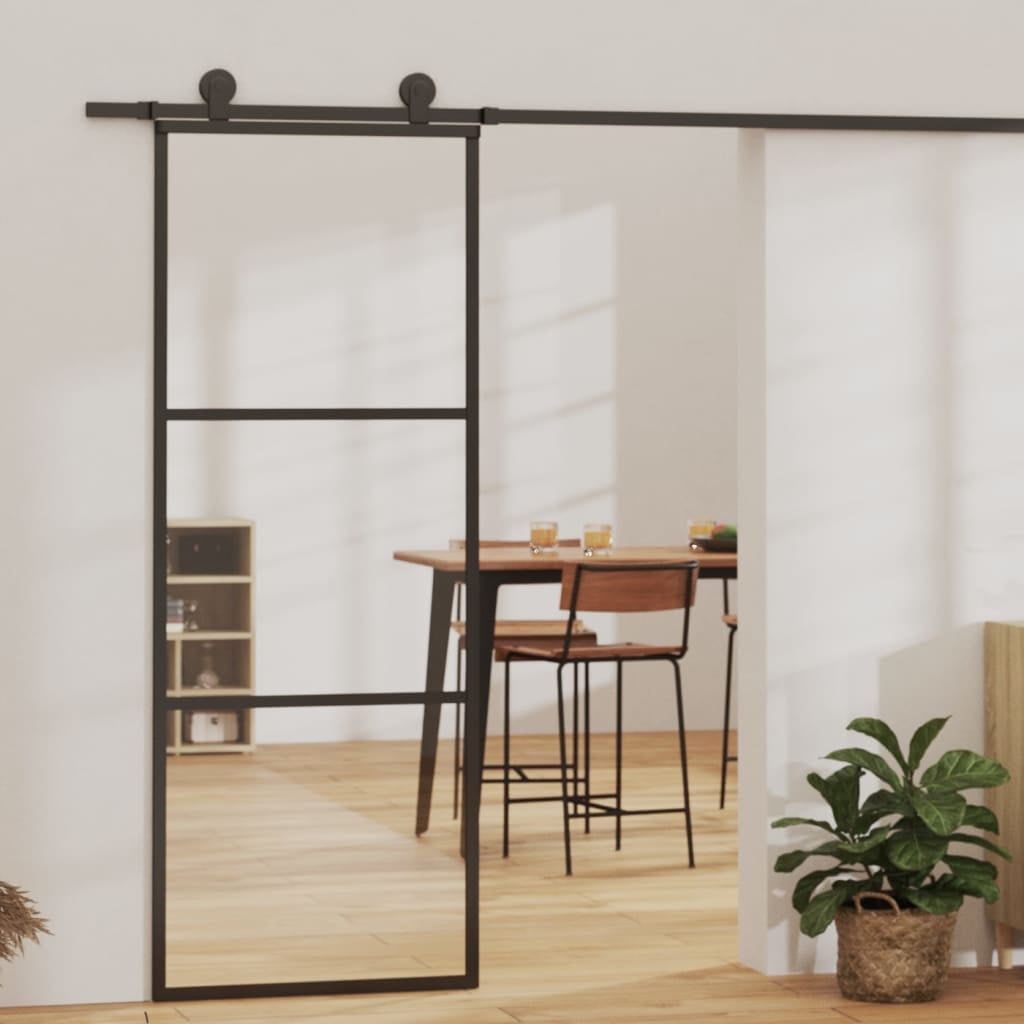 Black Aluminum and ESG Glass Sliding Door 29.9" x 80.7"