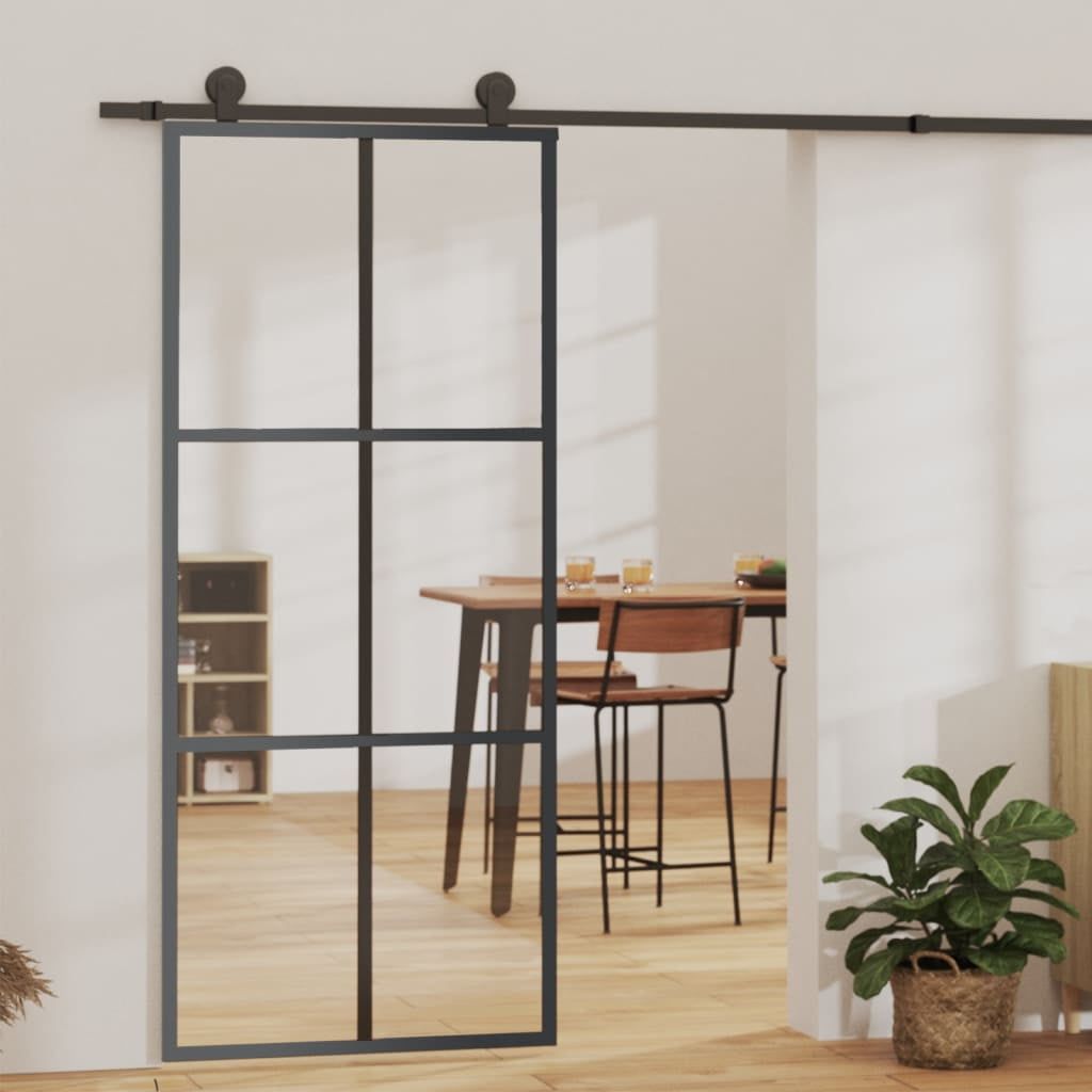 Black Aluminum and ESG Glass Sliding Door 35.4" x 80.7"