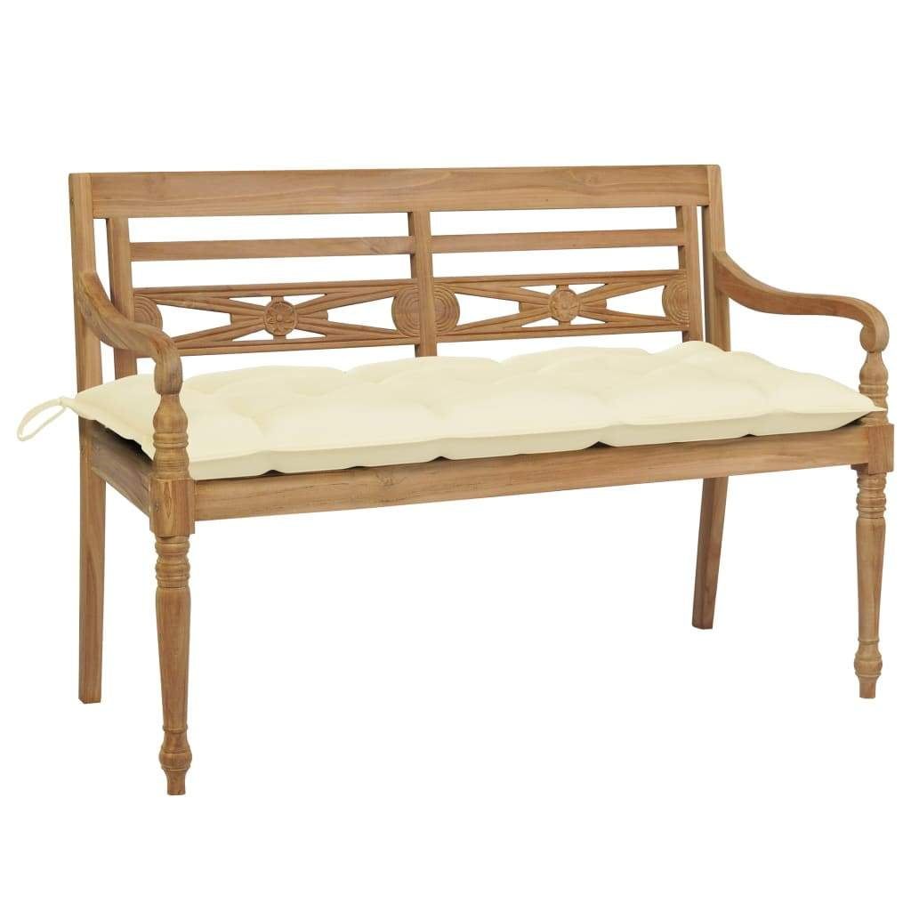 Elegant Teakwood Batavia Bench with Cream Cushion, 47.2"