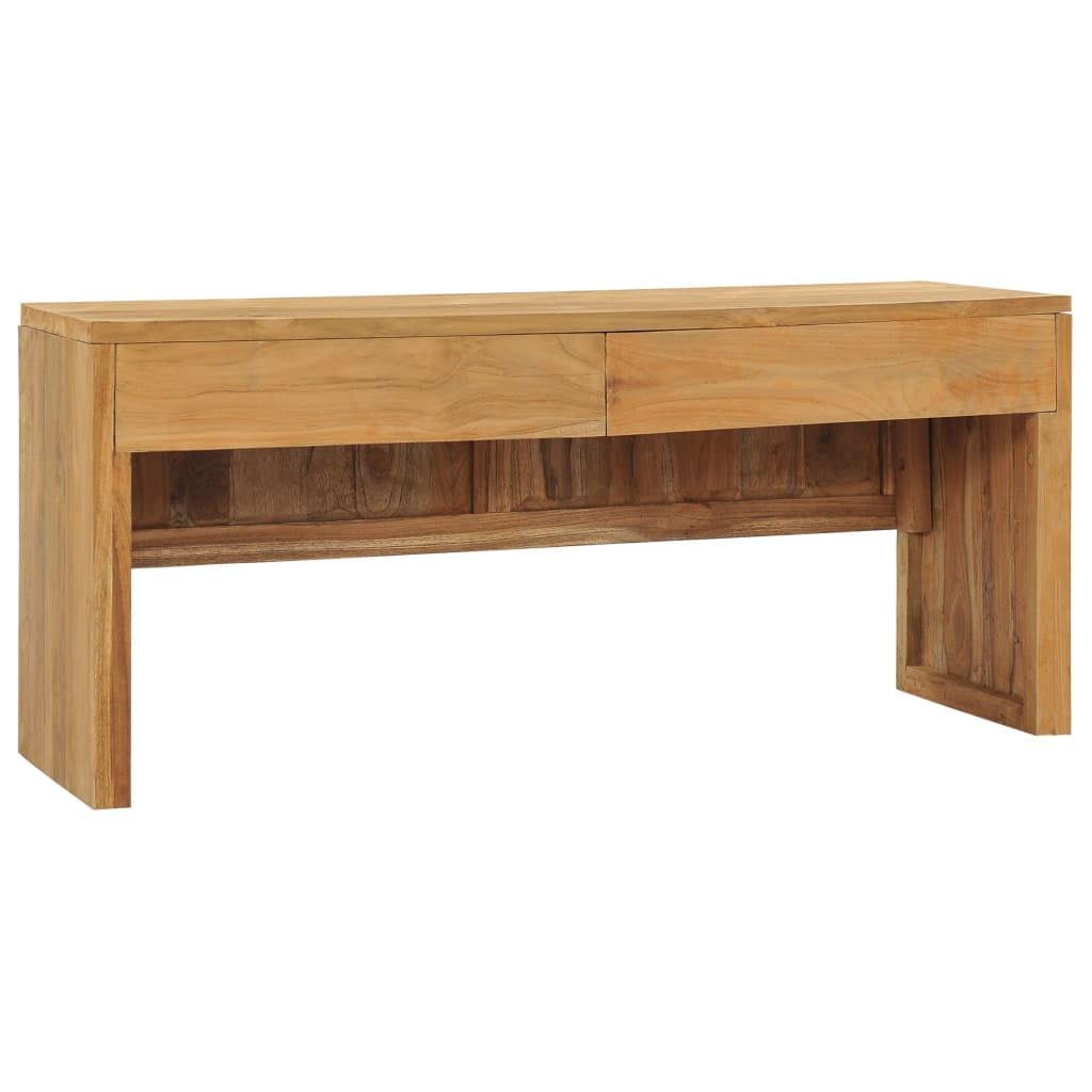 Medium Brown Teak Wood Console Table with Cabinet