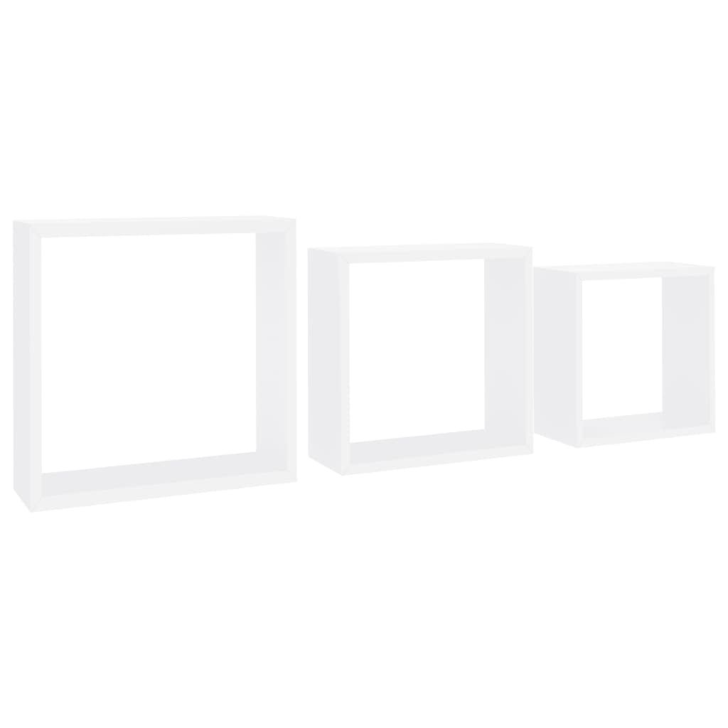 Modern White MDF Floating Cube Wall Shelves, Set of 3