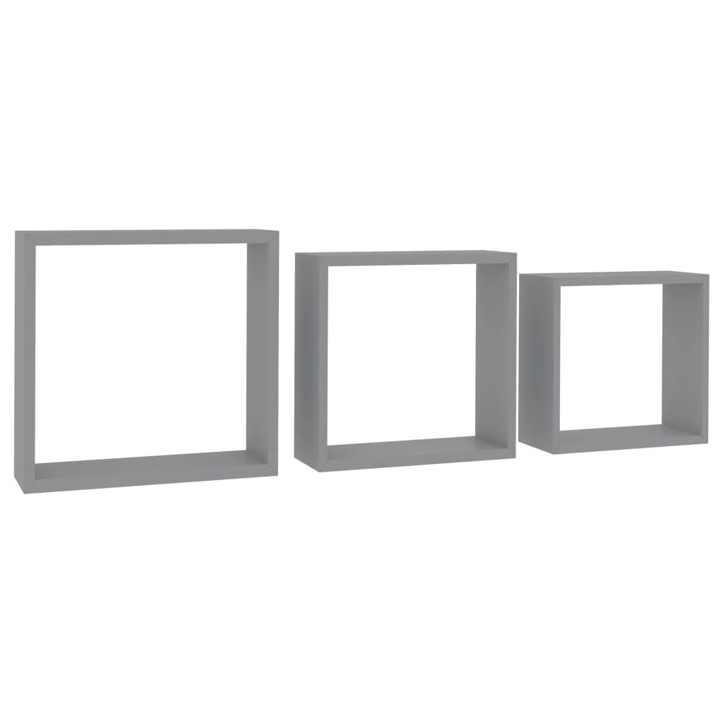 Gray MDF Floating Wall Cube Shelves Set of 3