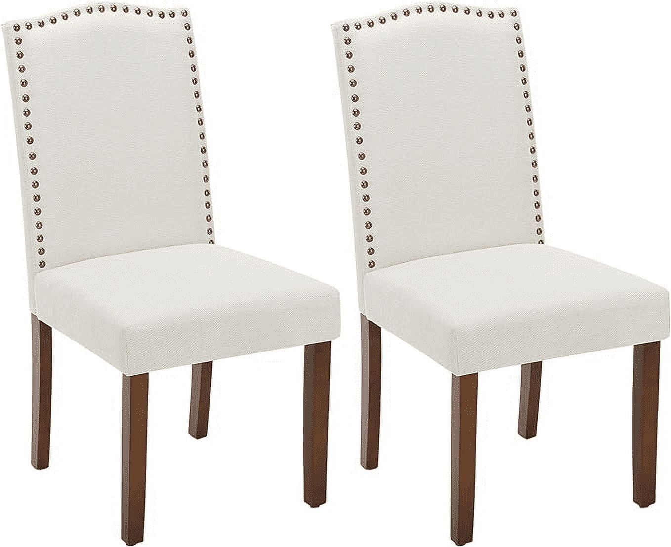 Cream Linen Upholstered Parsons Side Chair with Wood Legs