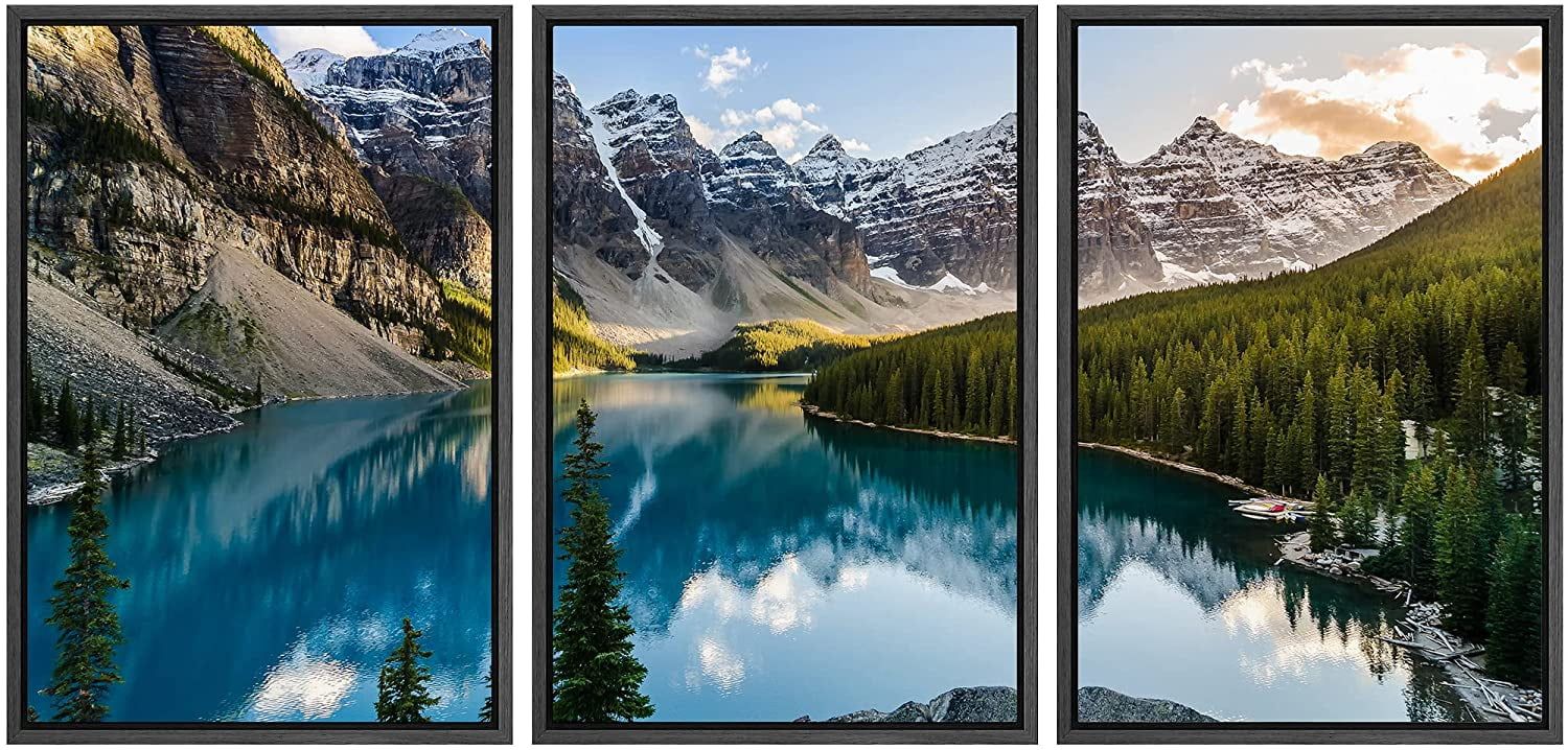 Moraine Lake and Mountain Sunset 3-Piece Canvas Wall Art