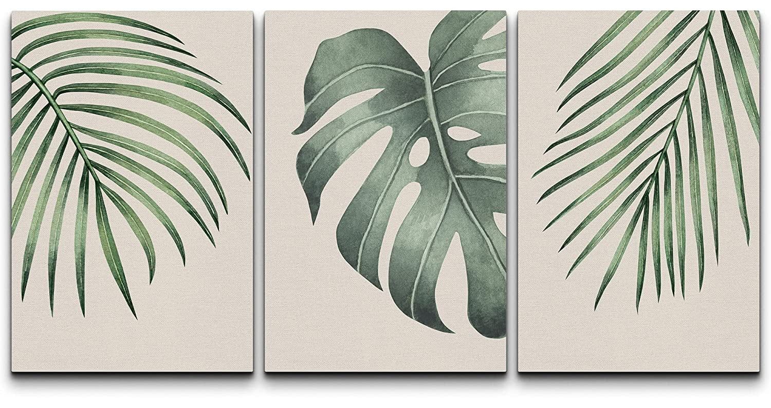 Tropical Green Palm Leaf Framed Canvas Print Set