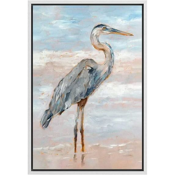 Modern White Framed Canvas Print with Crane Bird