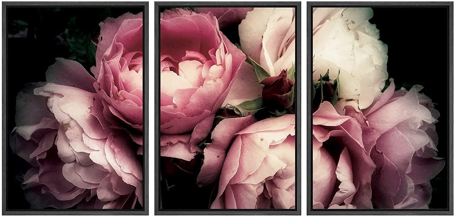 Black Framed Geometric Floral Canvas Print Set - 24" x 36"