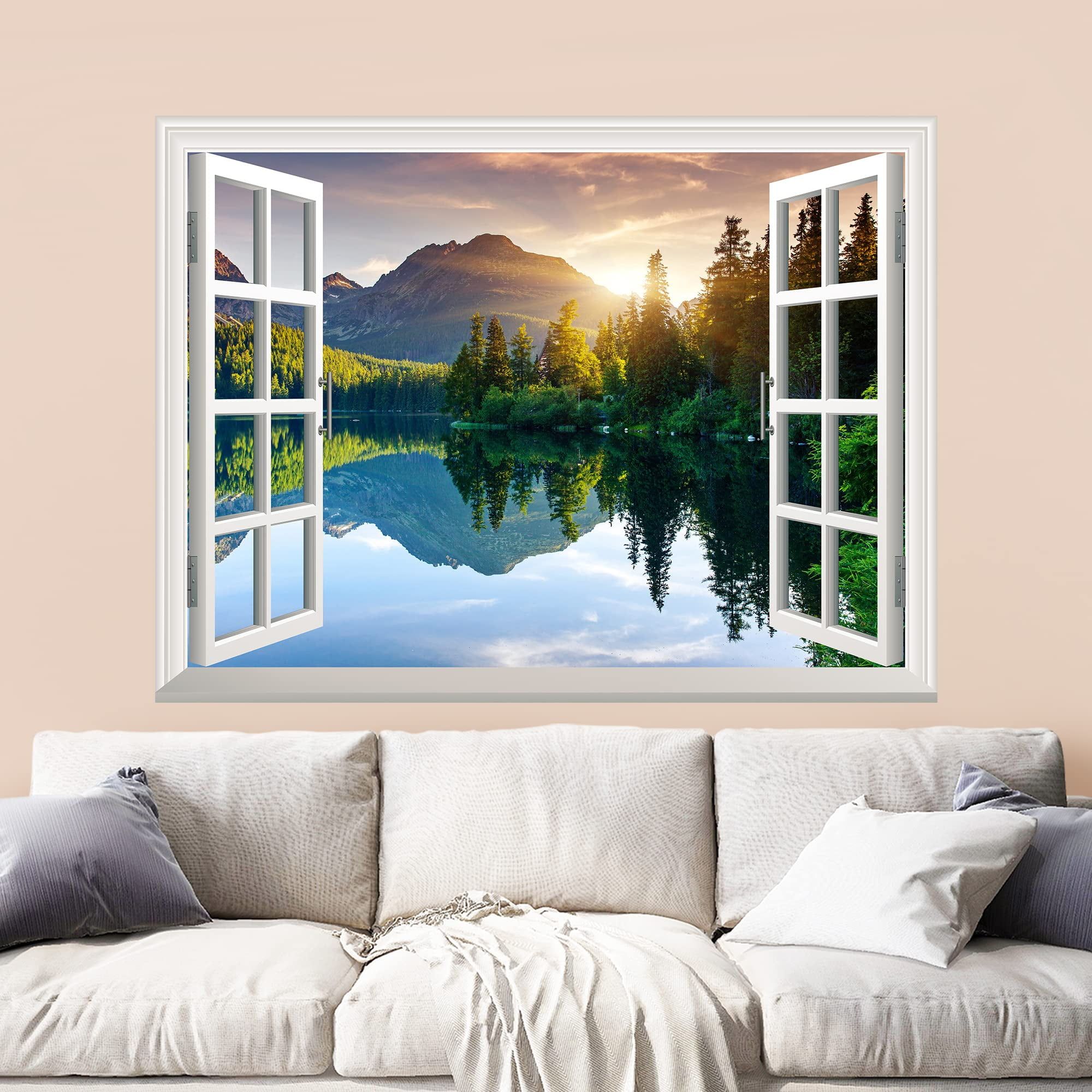 Self-Adhesive Black Border Lake and Mountains Wall Mural