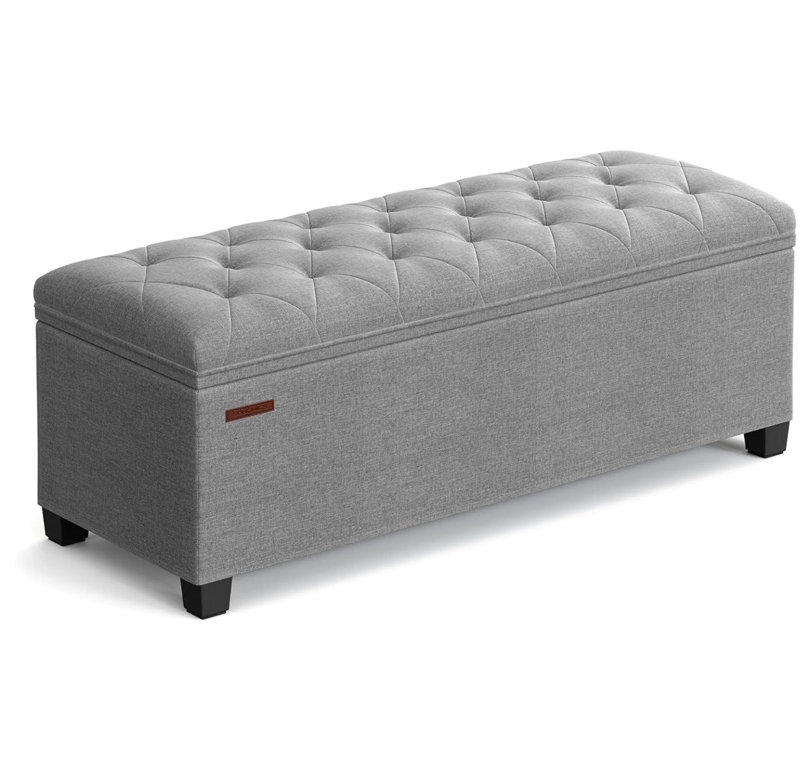 Light Gray Tufted Linen Storage Ottoman Bench with Legs