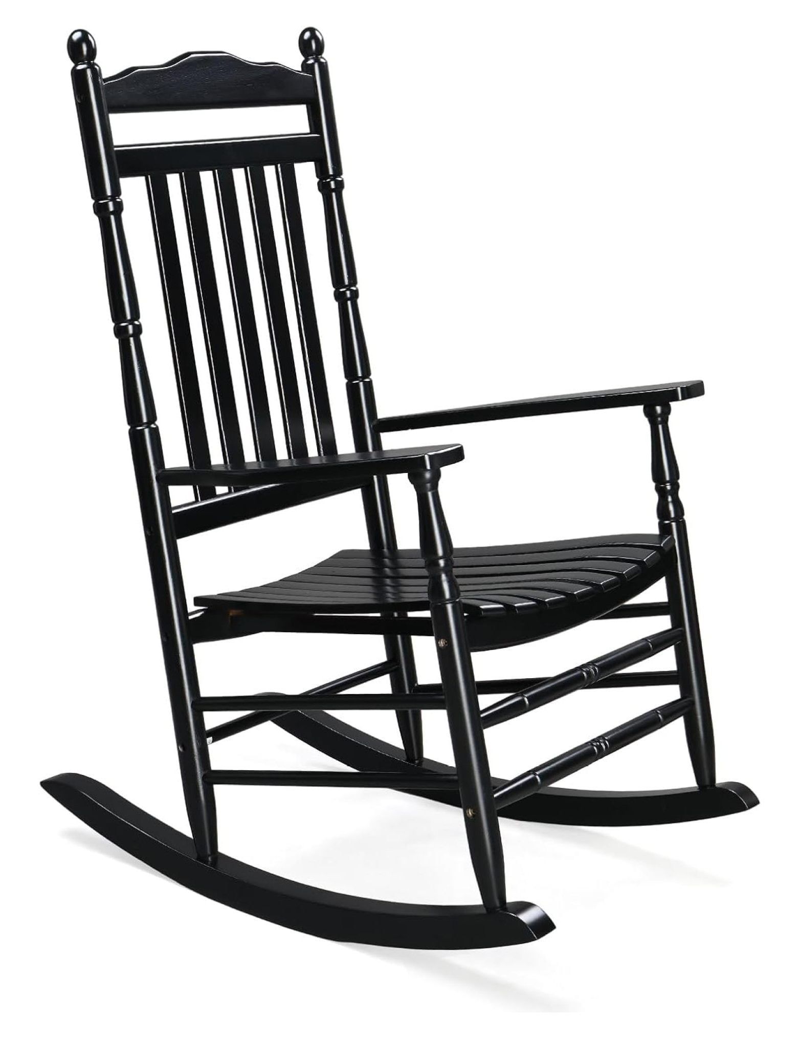 Black Solid Wood High Back Rocking Chair with Armrests