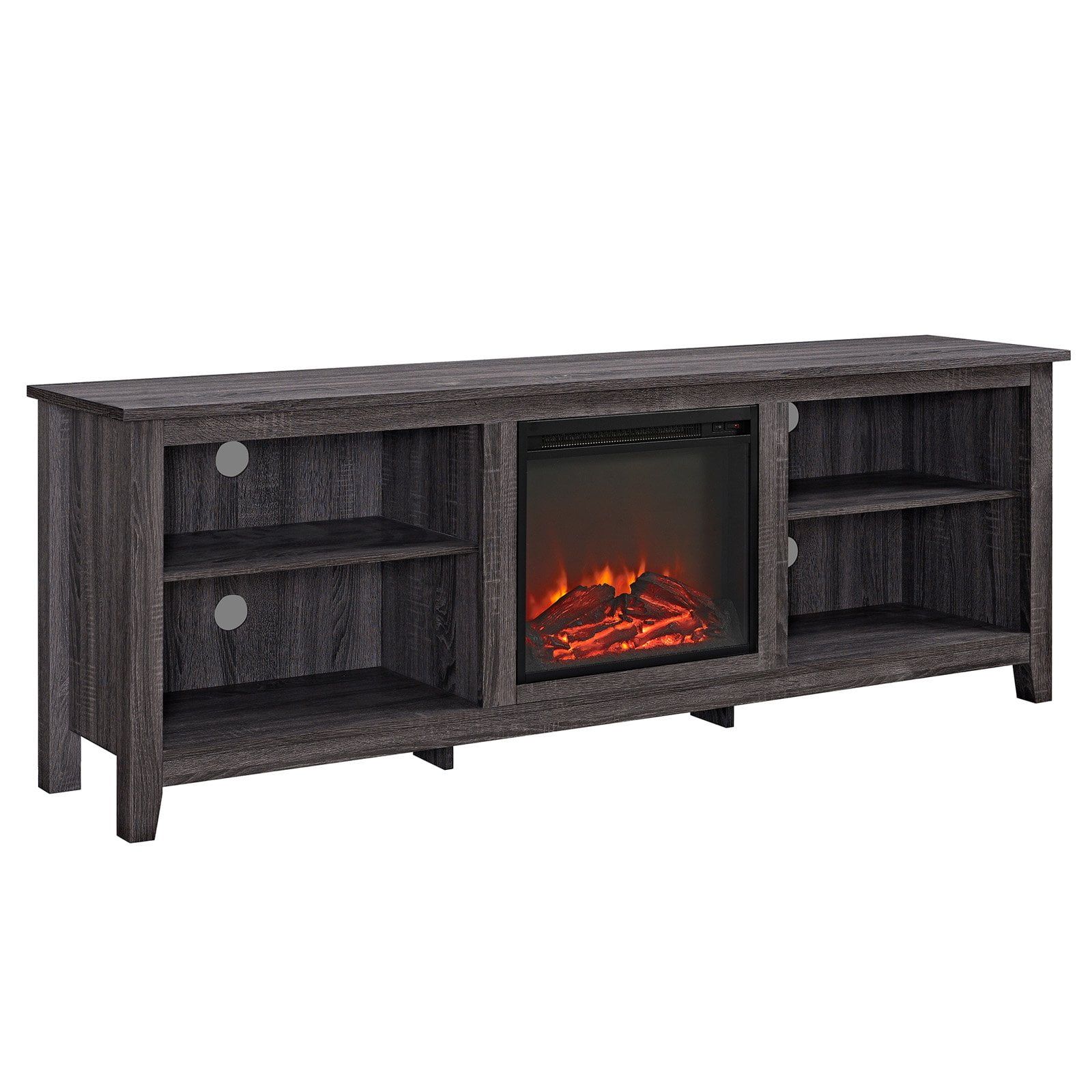 Charcoal 70" Wood Media TV Stand with Electric Fireplace and Adjustable Shelves