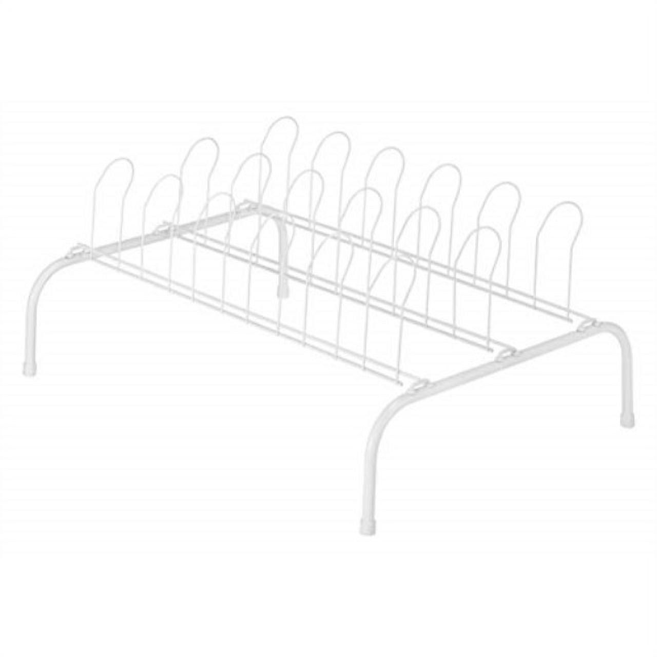 White Steel 9-Pair Floor Shoe Rack