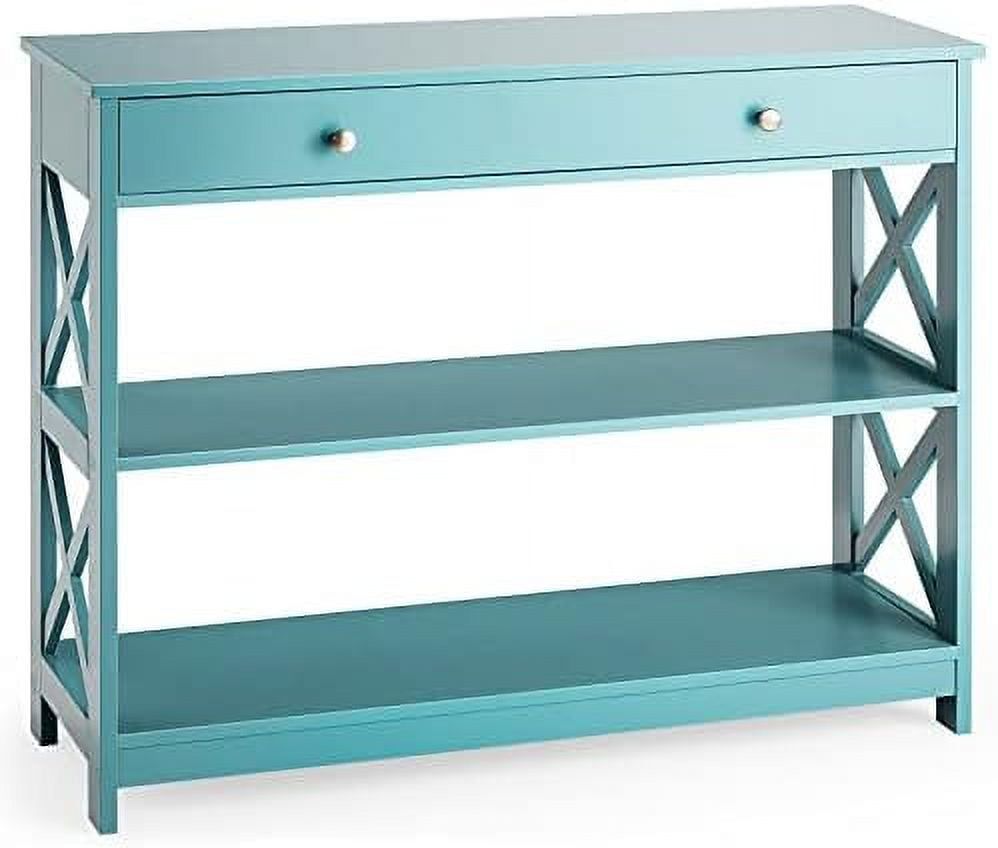 Modern Turquoise 3-Tier Console Table with Storage Drawer