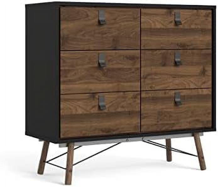 Black Matte and Walnut 6-Drawer Scandinavian Dresser