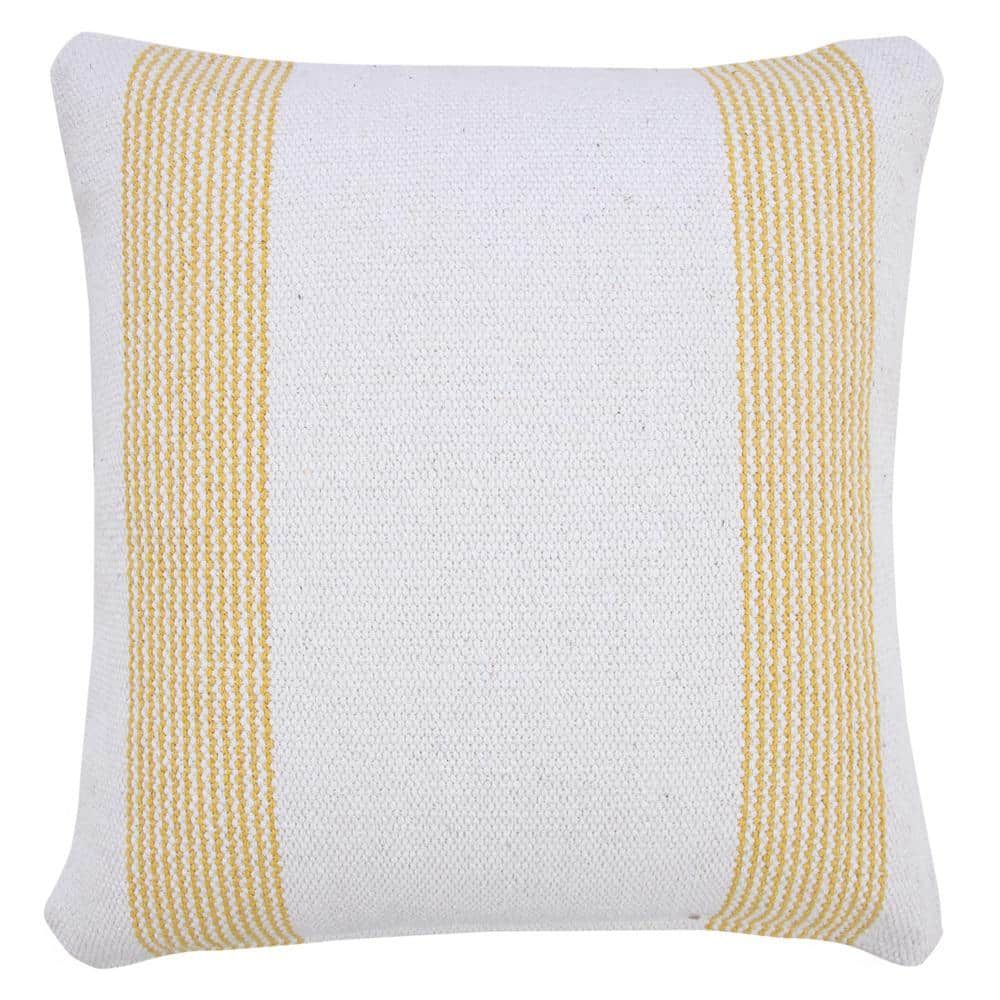 Balanced Yellow and White Cotton Polyester 20" x 20" Throw Pillow