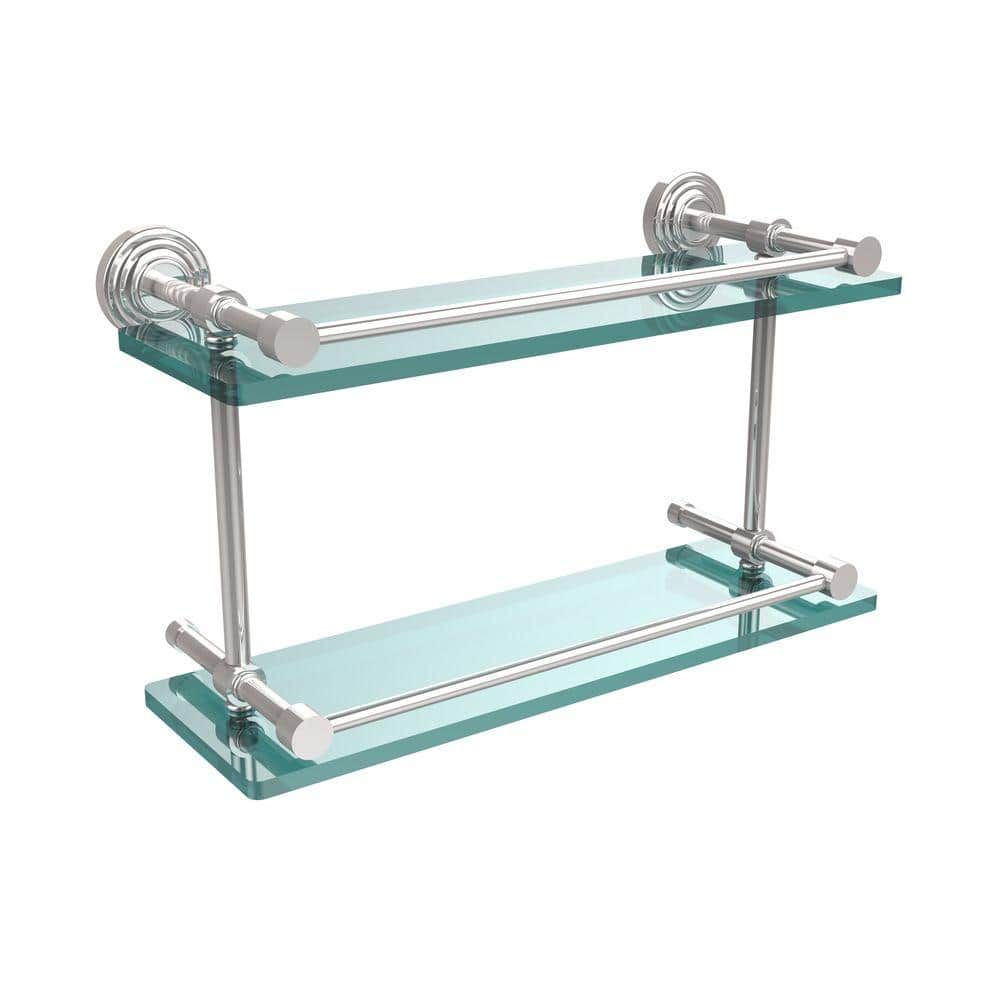 Elegant 16" Polished Chrome Double Gallery Rail Glass Shelf