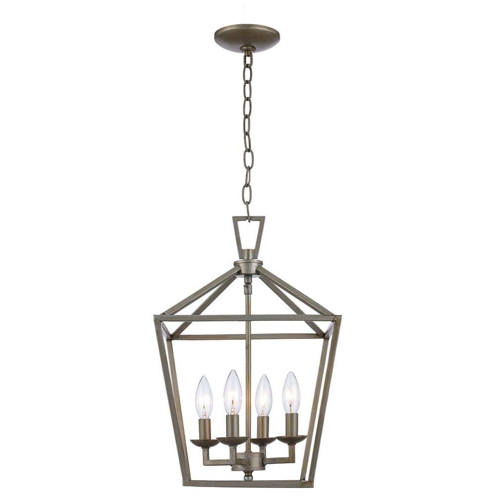 Antique Silver Leaf Glass Pendant Light with Bronze Accents