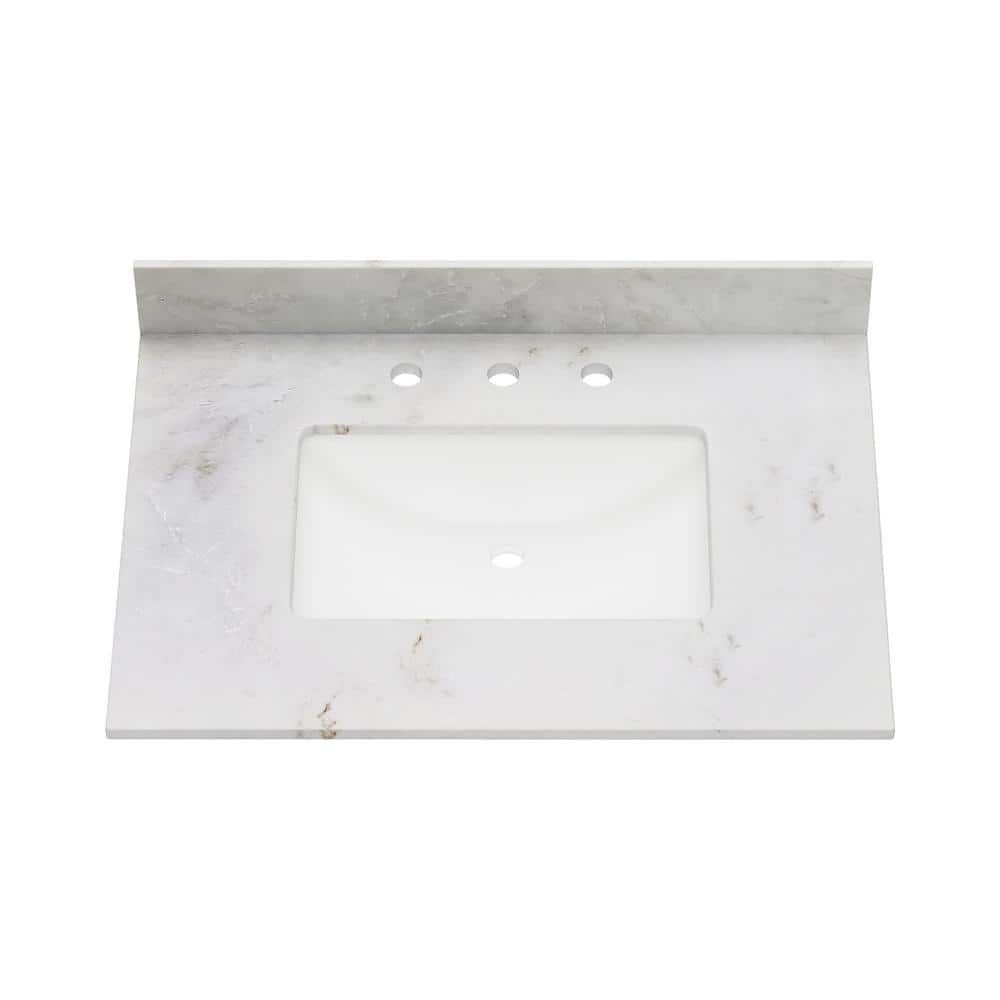 31'' White Marble Single Sink Bathroom Vanity Top with Backsplash