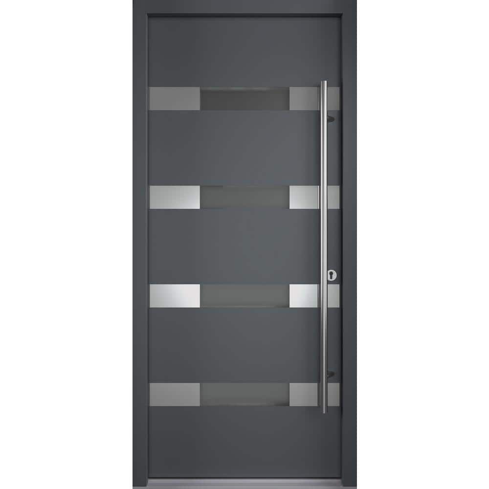 Aura Anthracite Zinc-Galvanized Steel Front Door with Frosted Glass