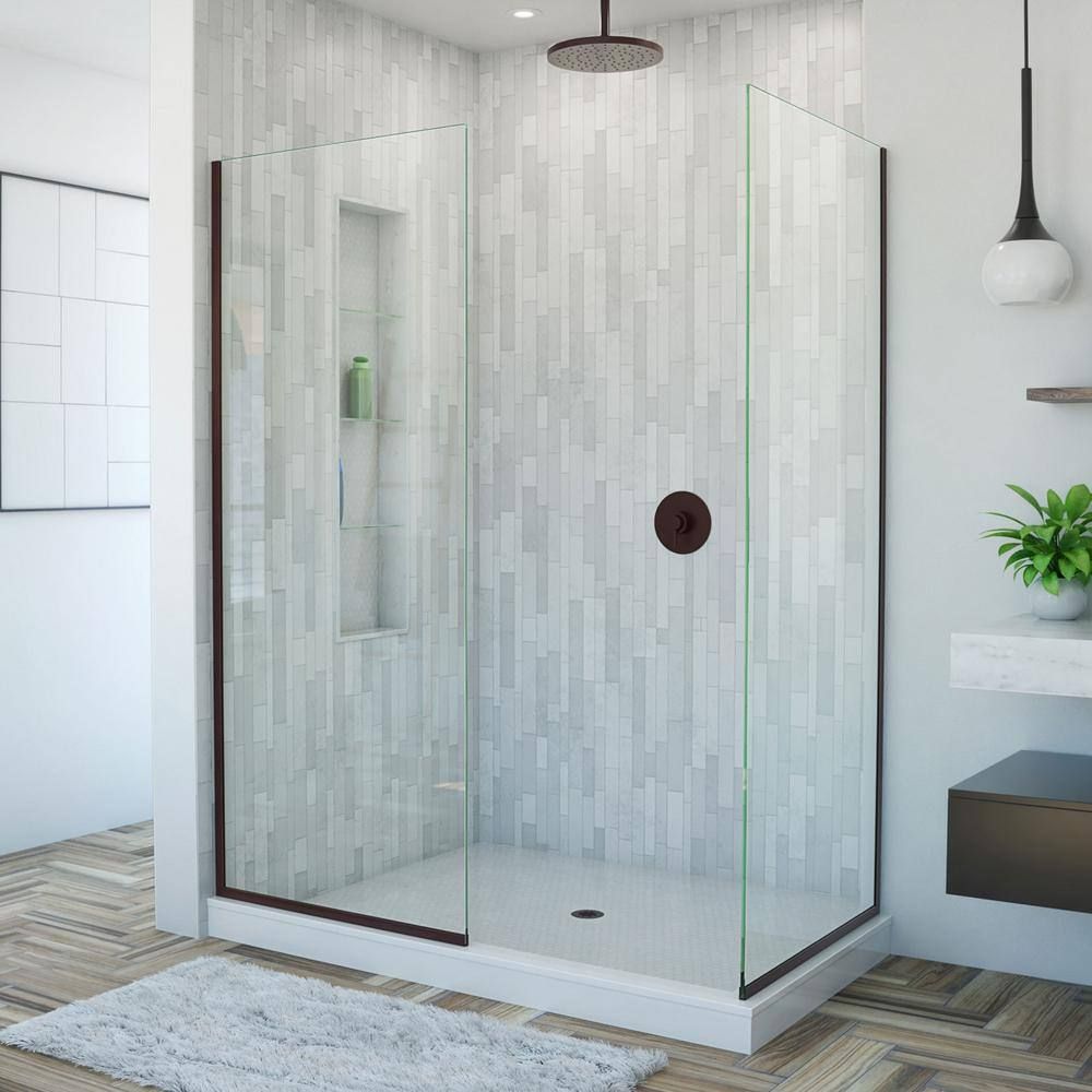 Linea Oil Rubbed Bronze Frameless Shower Door with Clear Glass