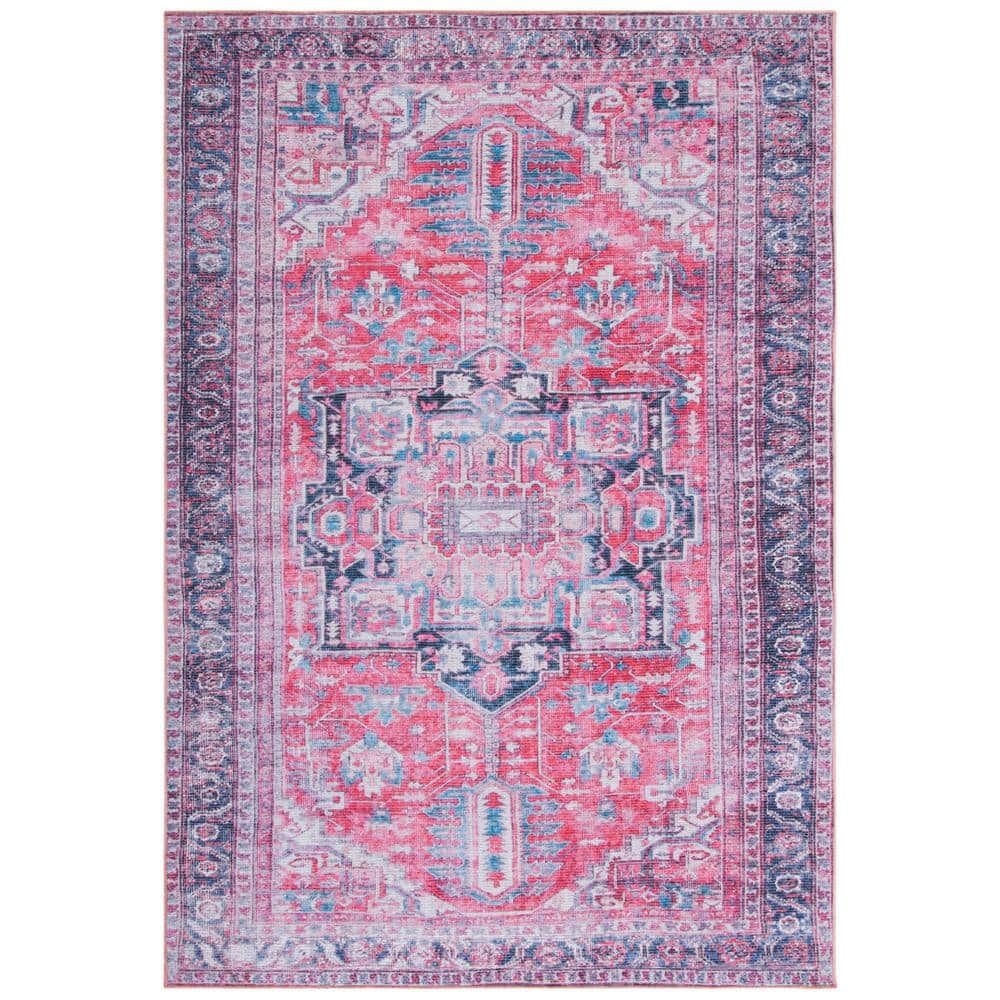 Serapi Red and Navy 9' x 12' Washable Wool Blend Area Rug