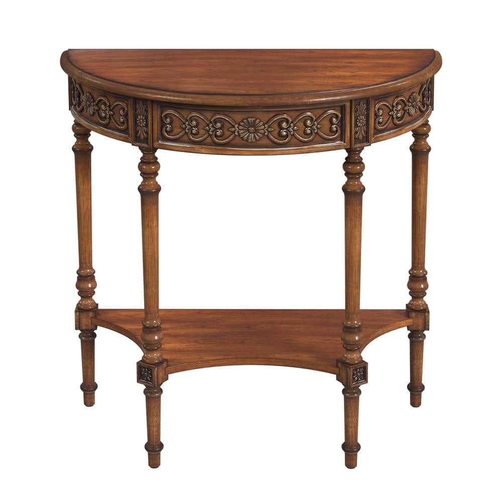 Danelle Light Cherry Wood Demilune Console Table with Storage